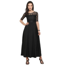 Womens Crepe Plus Net Solid Maxi Dress